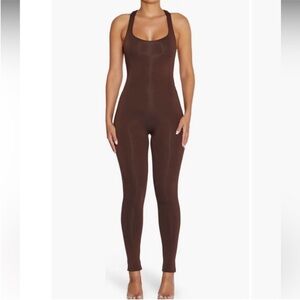 NWOT Naked Wardrobe Sleeveless Chocolate Jumpsuit